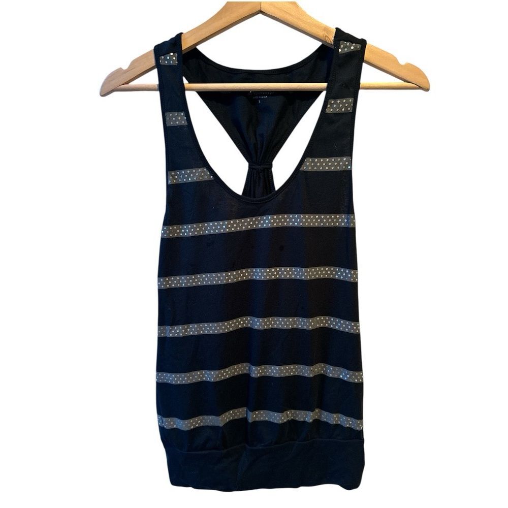 Fredericks Hollywood Black Racerback Tank Large Striped Polka Dot Y2K Vintage